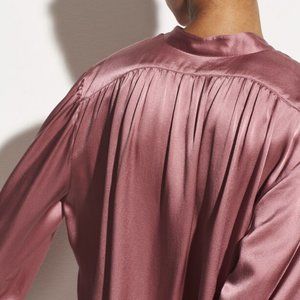 Vince Shirred Satin Band Collar Blouse